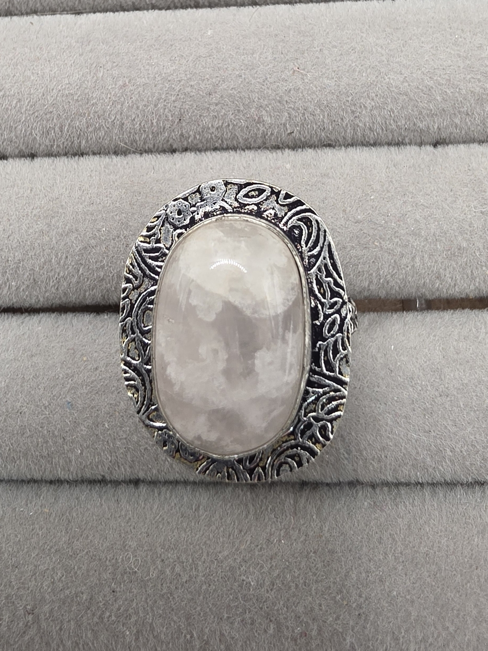 Silver Plated Quartz Oval Stone Statement Ring Size 9 1/4